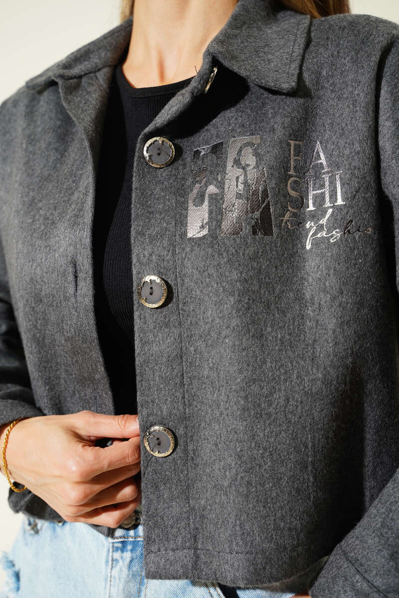Short Printed Felt Jacket - Smoke Grey