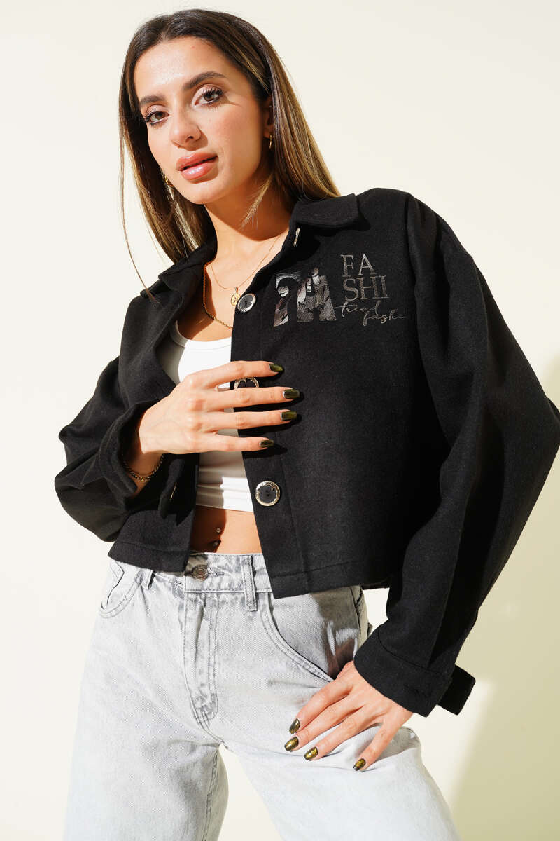 Short Printed Felt Jacket - Black