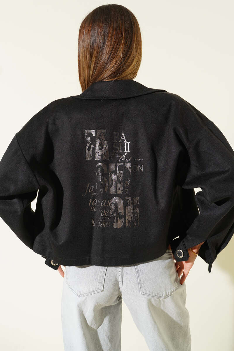 Short Printed Felt Jacket - Black