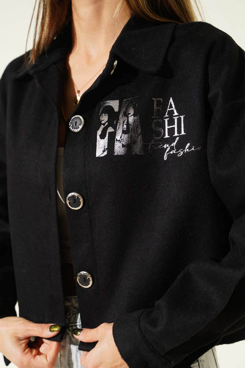 Short Printed Felt Jacket - Black