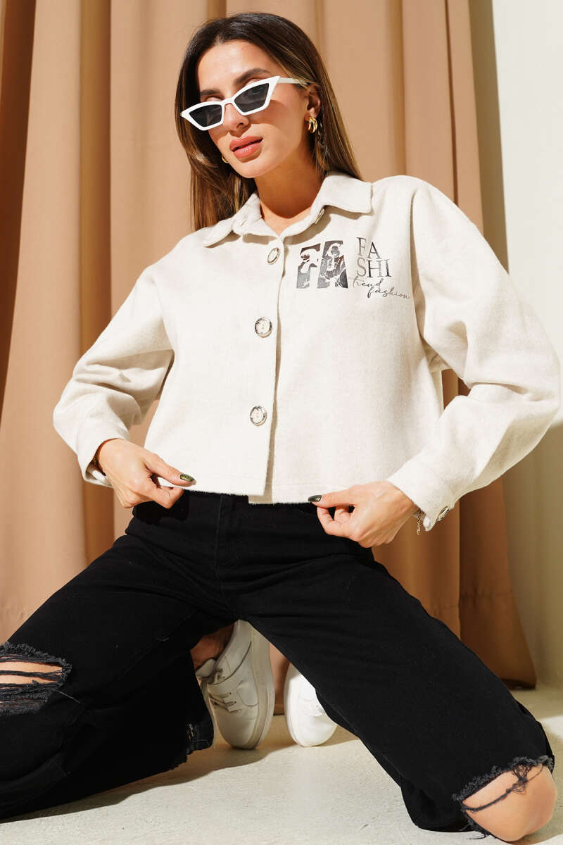 Short Printed Felt Jacket - Stone