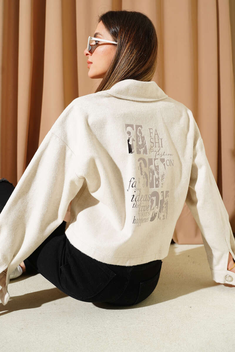 Short Printed Felt Jacket - Stone