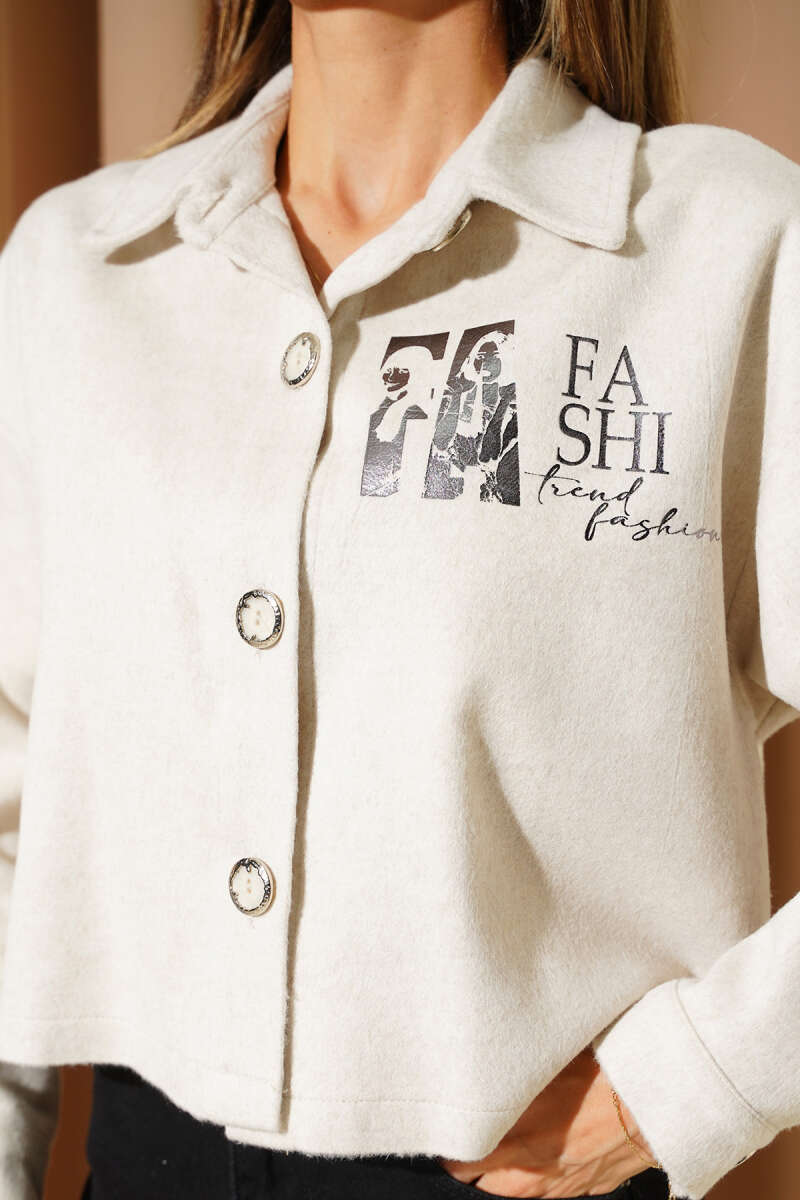 Short Printed Felt Jacket - Stone
