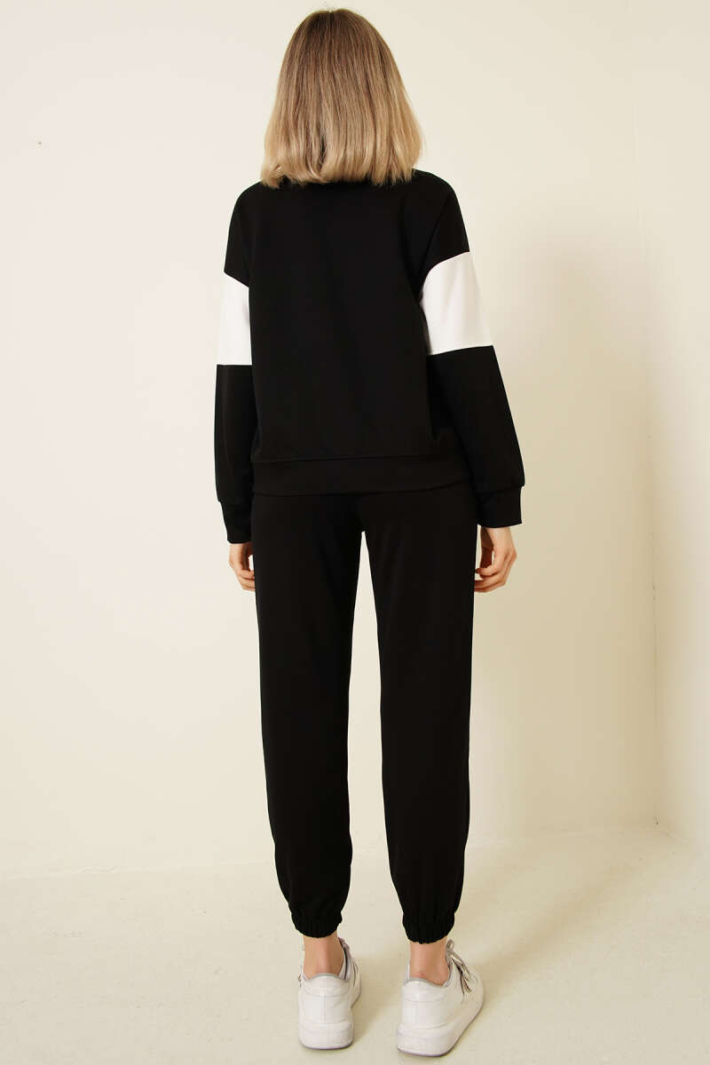 Printed Zip-Collar Sweat Two-Piece Set - Black