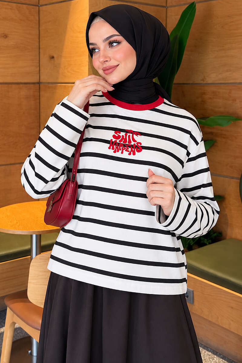 Striped Print Tunic - White