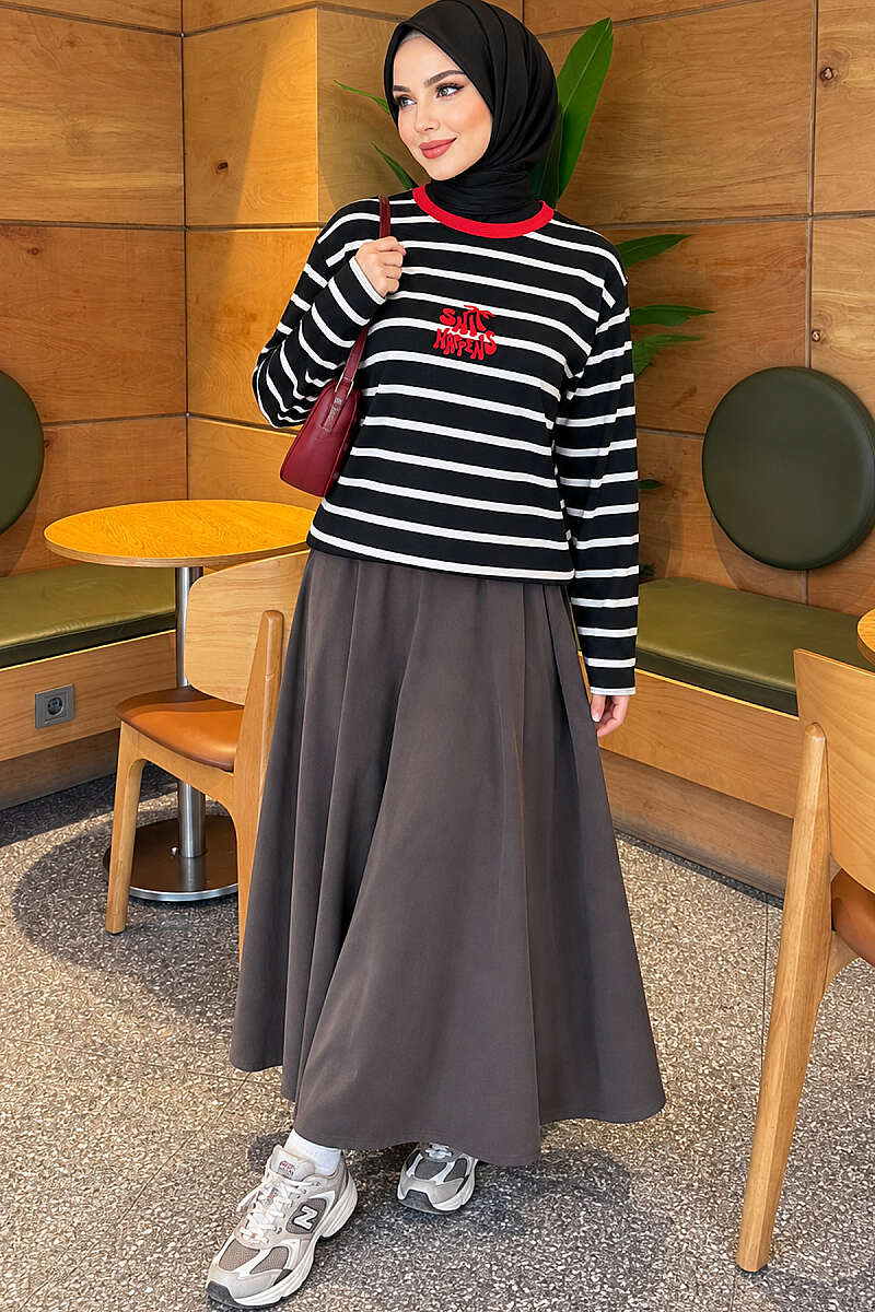 Striped Print Tunic - Black