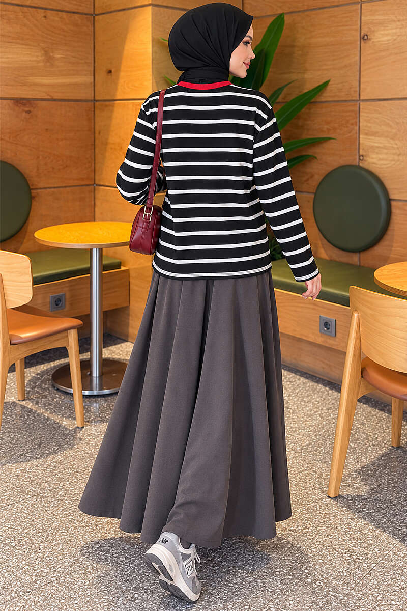 Striped Print Tunic - Black