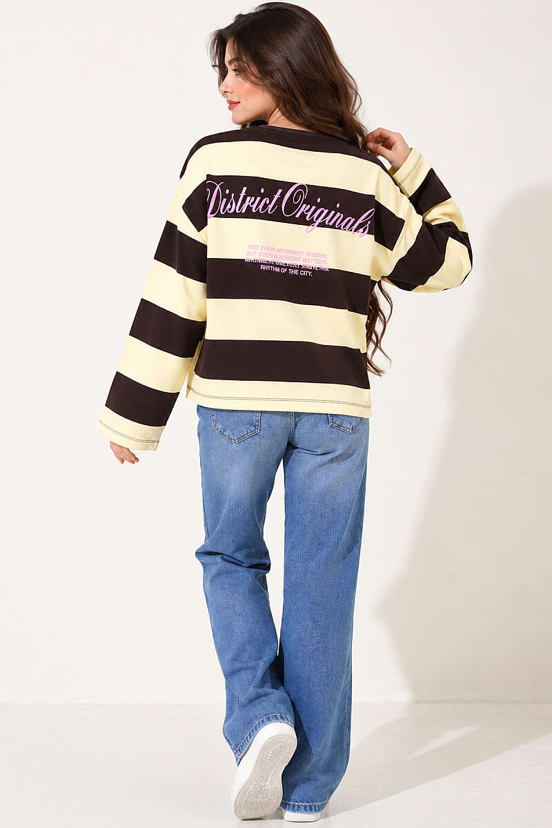 Printed Wide-Stripe Sweatshirt - Brown