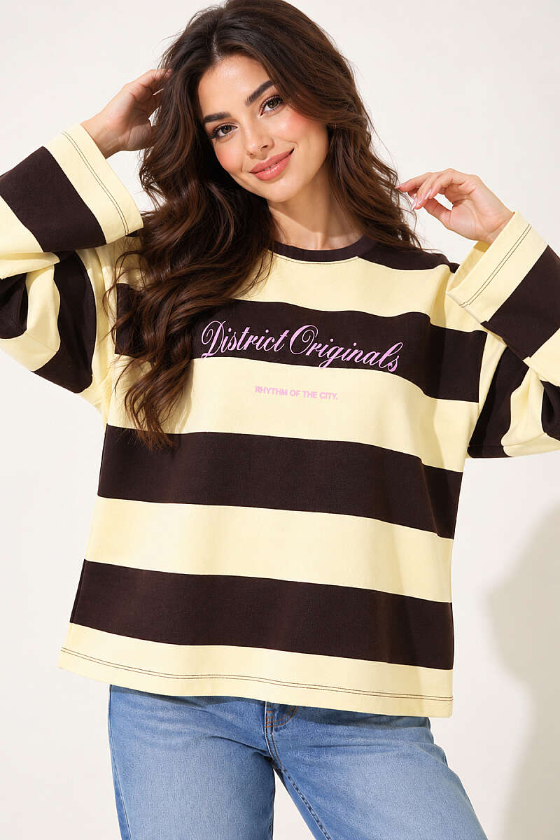 Printed Wide-Stripe Sweatshirt - Brown