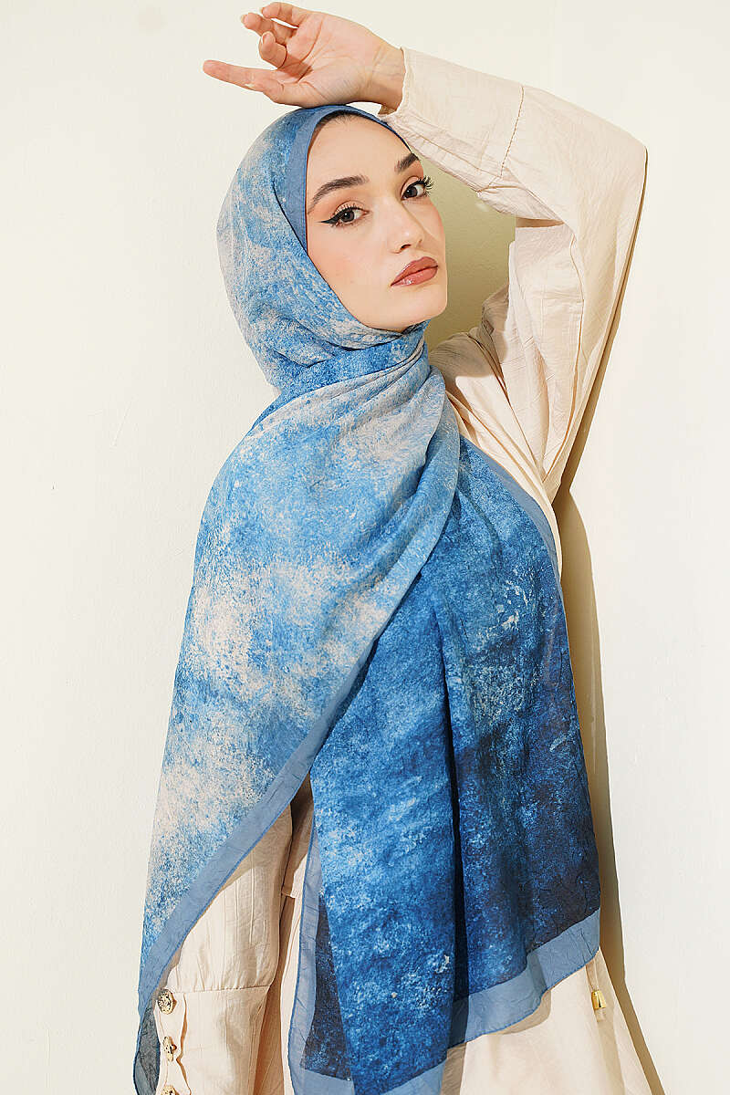 Batik Ombre Bamboo Crinkle Shawl - Soft Blue