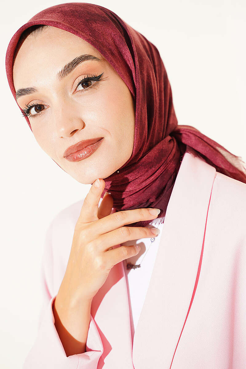 Batik Print Soft Crinkle Scarf - Burgundy