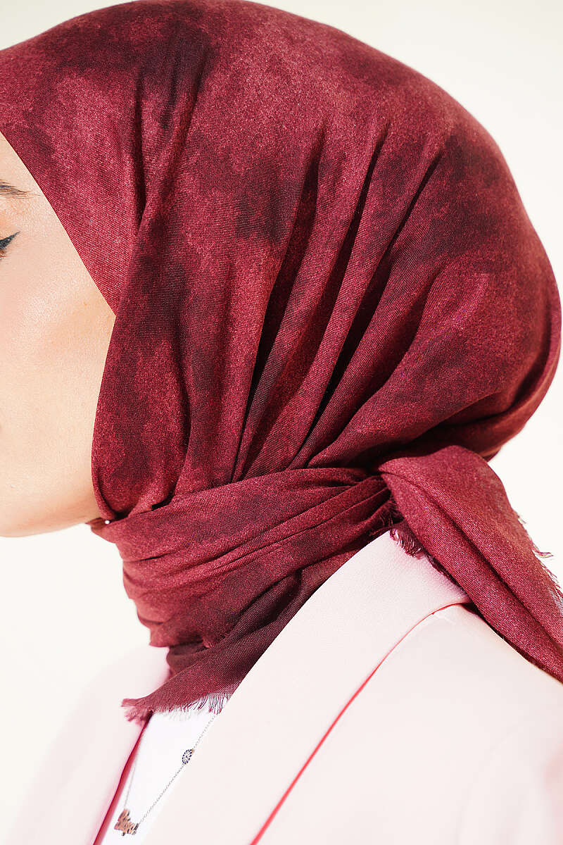 Batik Print Soft Crinkle Scarf - Burgundy