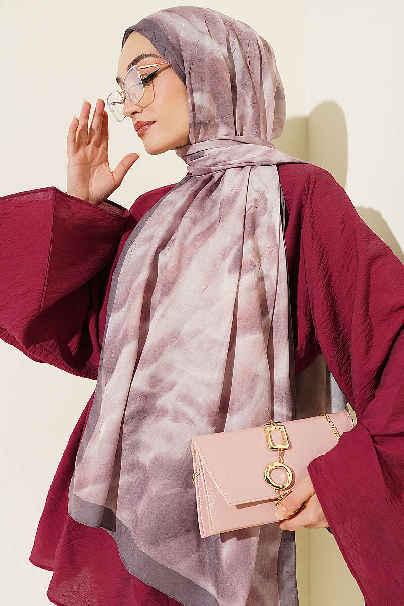 Batik Marbled Bamboo Crinkle Shawl - Mink