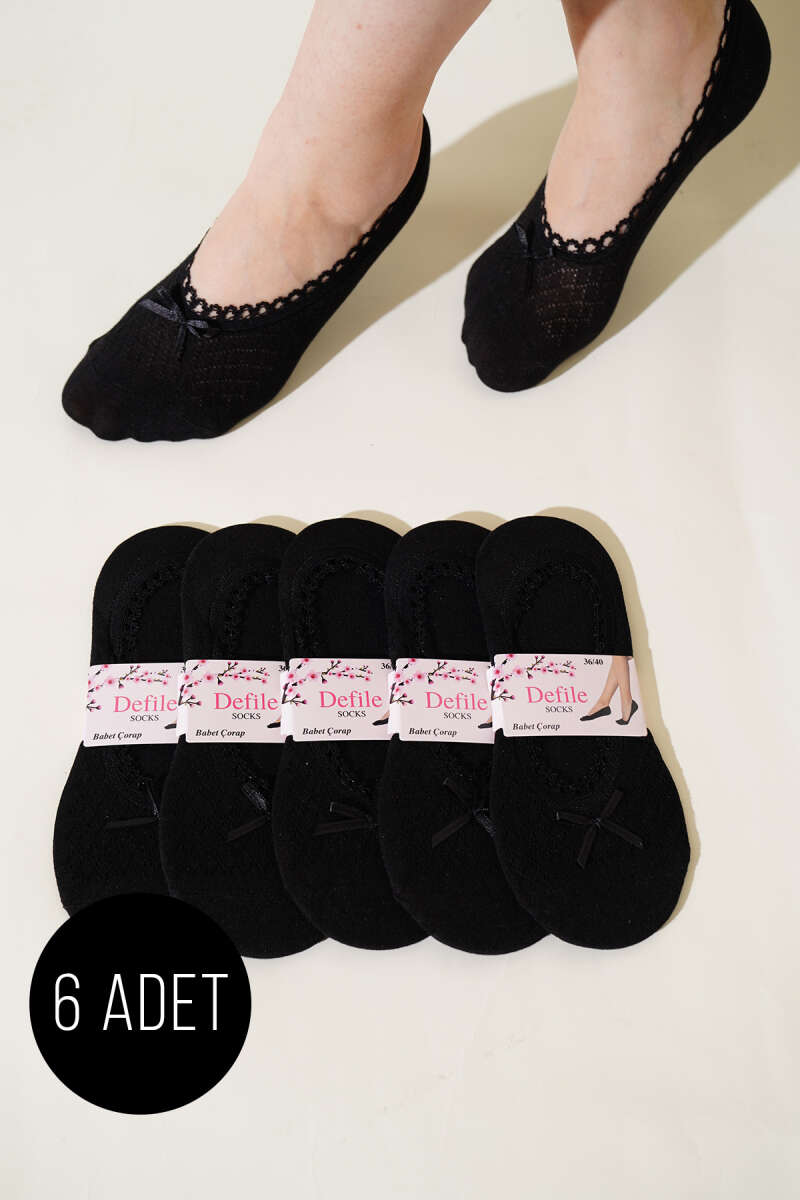 6-Pack Lace No-Show Socks - Black