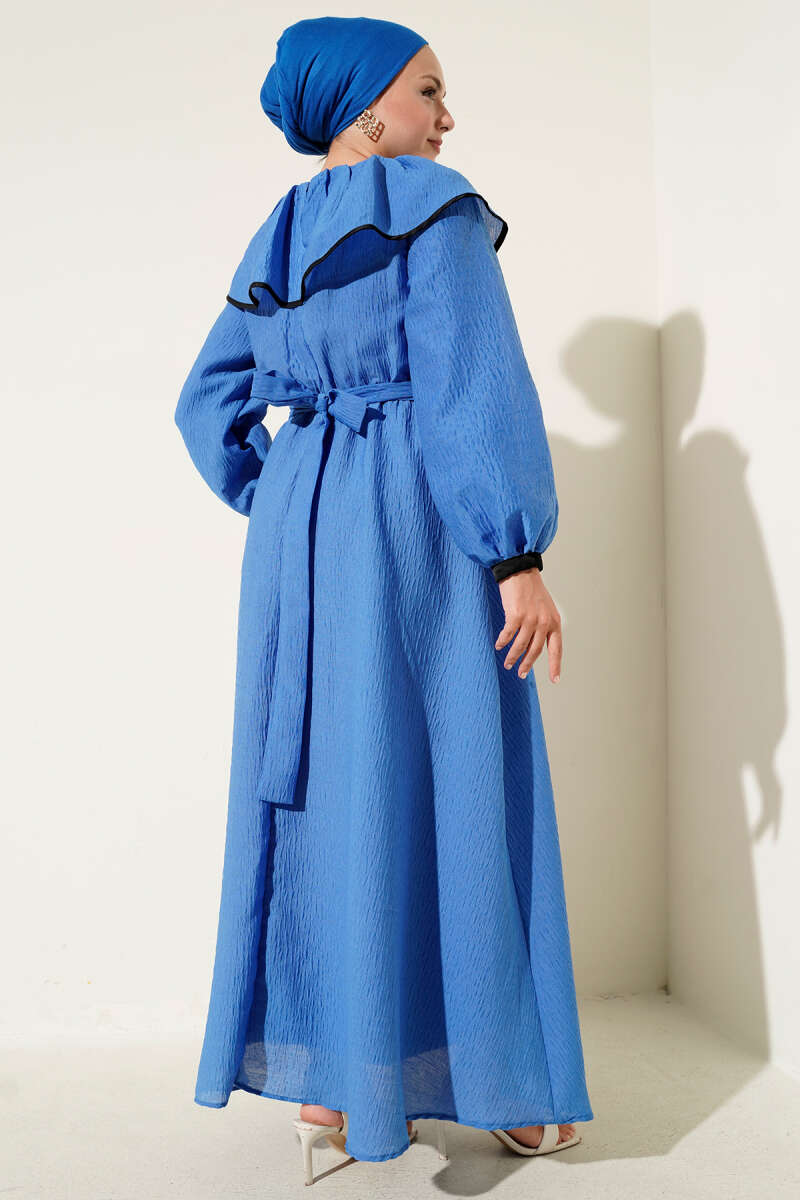 Peter Pan Collar Dress with Elastic Waist - Saxe Blue