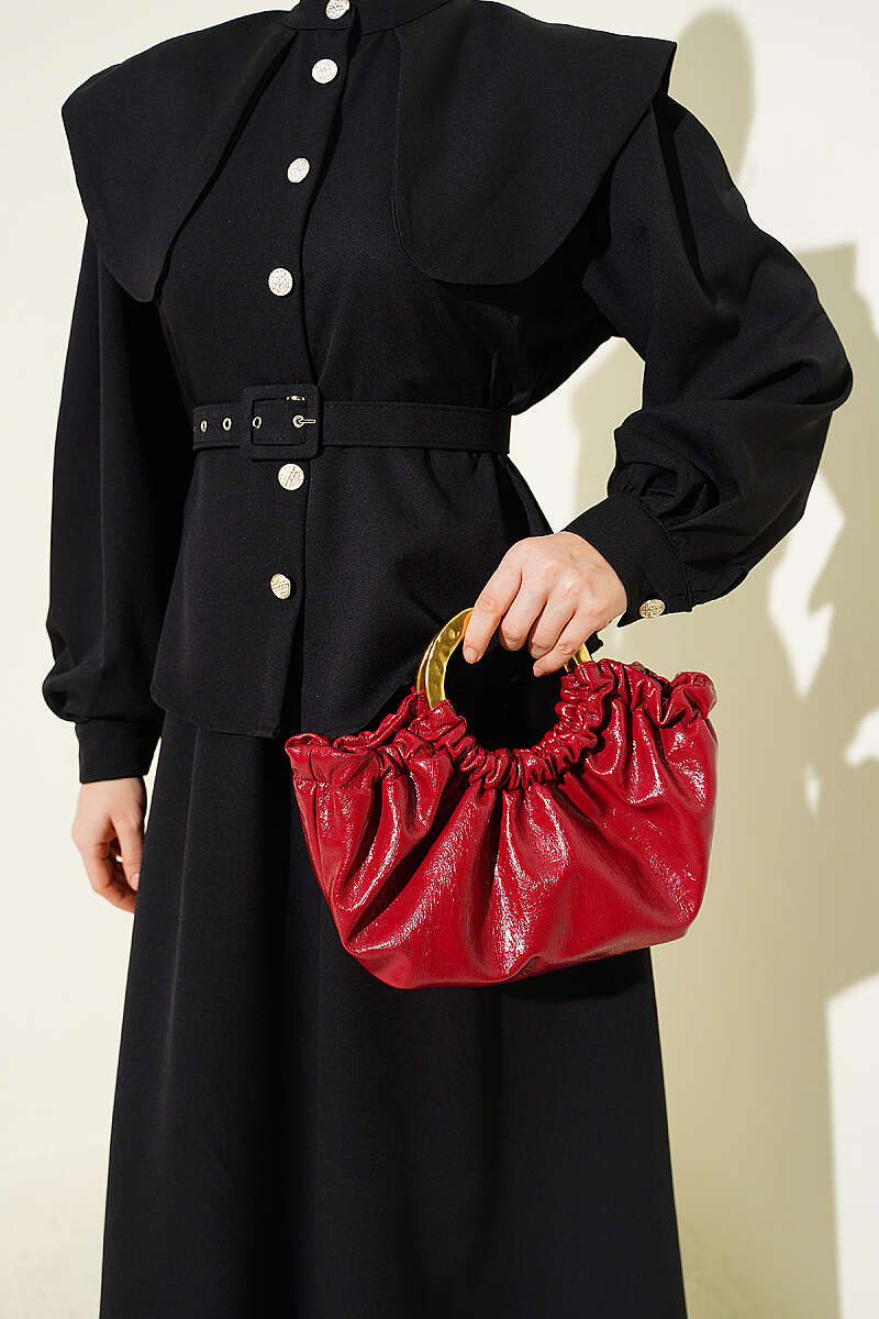 Belted Skirt Set with Peter Pan Collar - Black