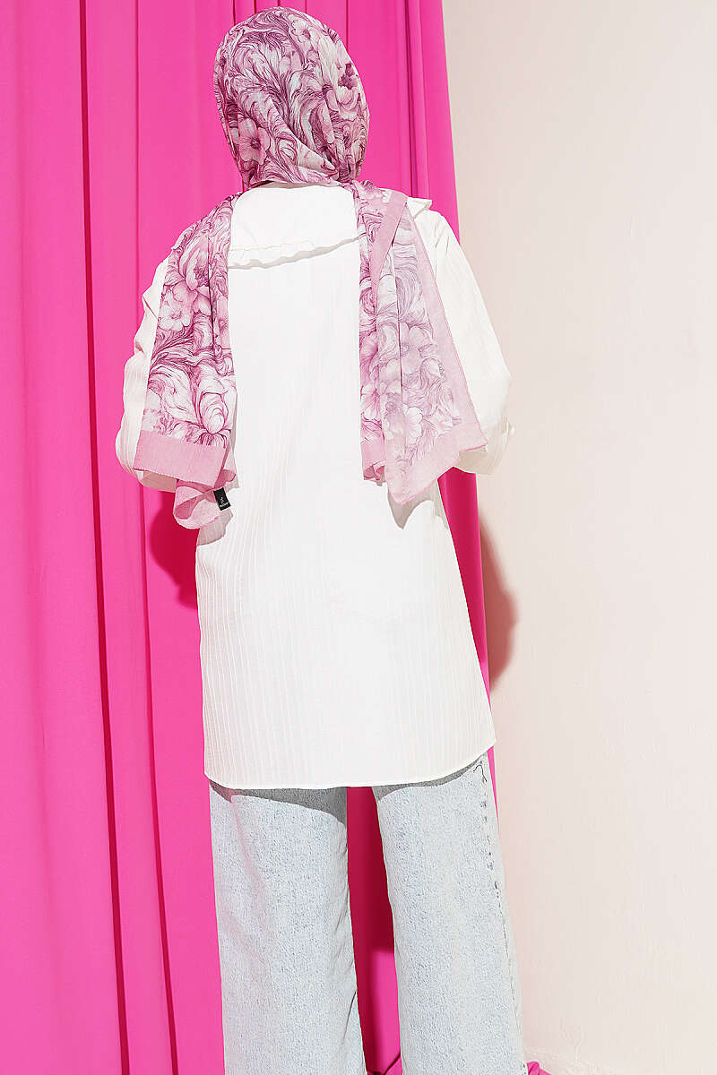 Textured Stripe Shirt with Peter Pan Collar - Ecru
