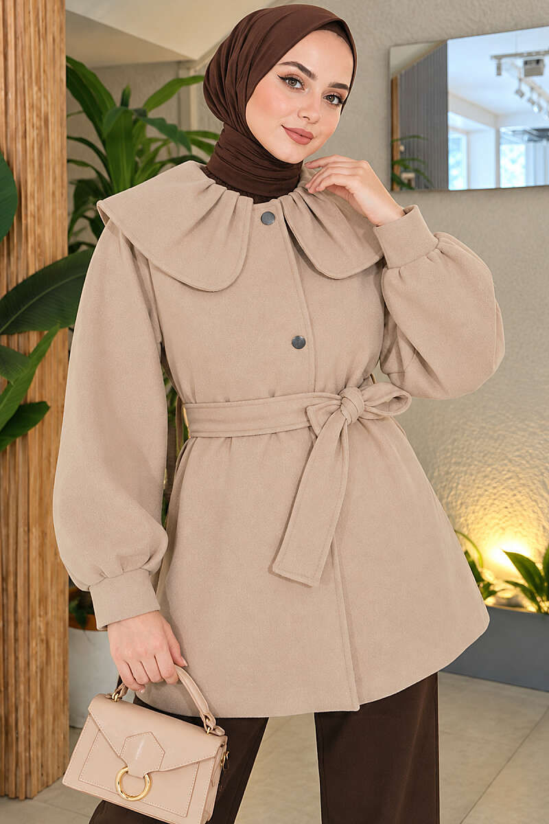 Felt Coat with Peter Pan Collar - Beige