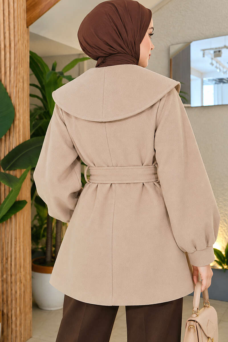 Felt Coat with Peter Pan Collar - Beige