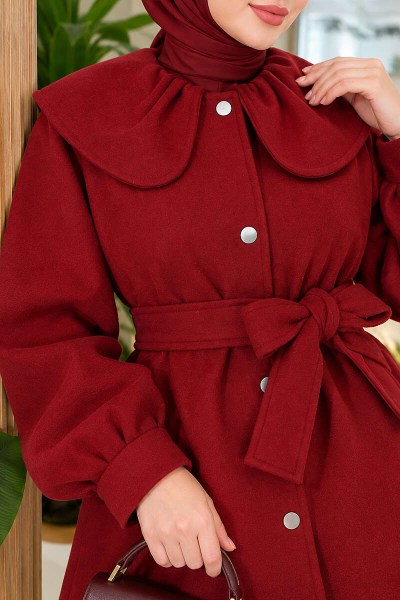 Felt Coat with Peter Pan Collar - Burgundy