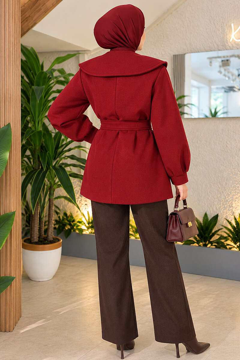 Felt Coat with Peter Pan Collar - Burgundy