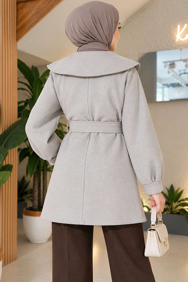 Felt Coat with Peter Pan Collar - Grey