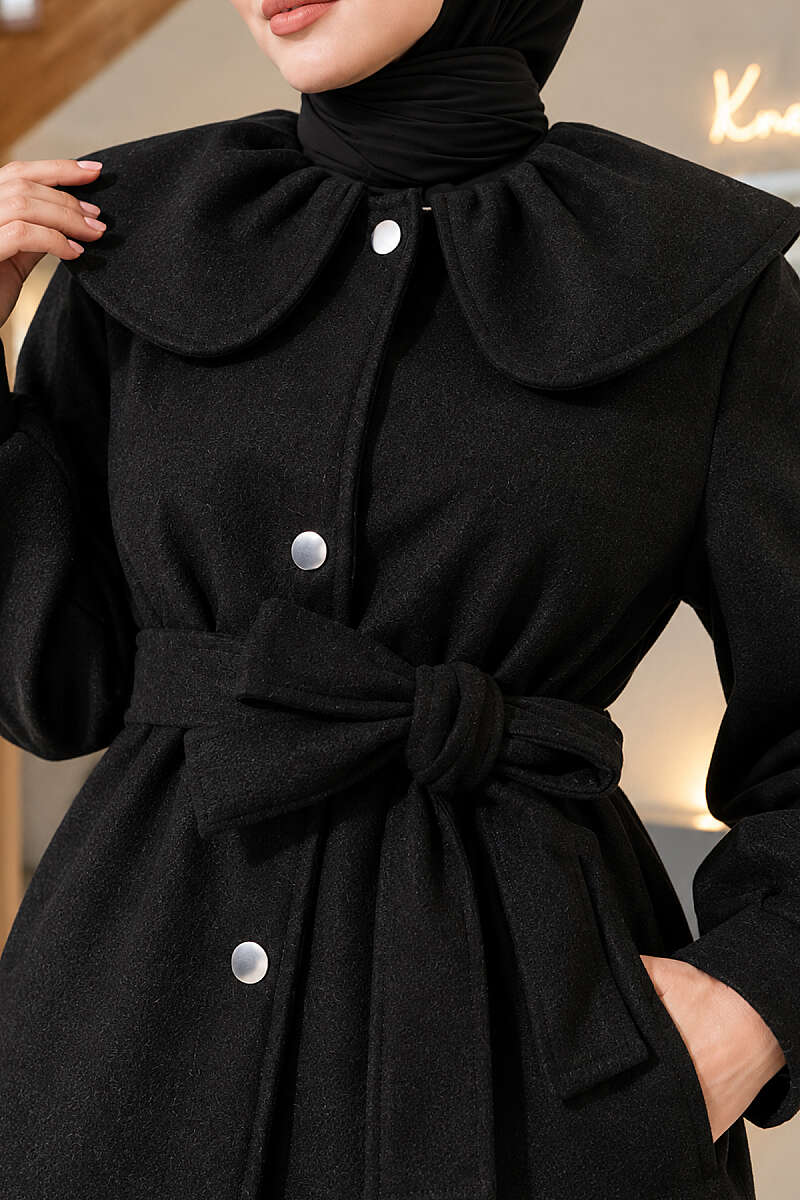 Felt Coat with Peter Pan Collar - Black