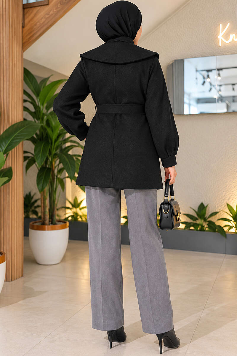 Felt Coat with Peter Pan Collar - Black