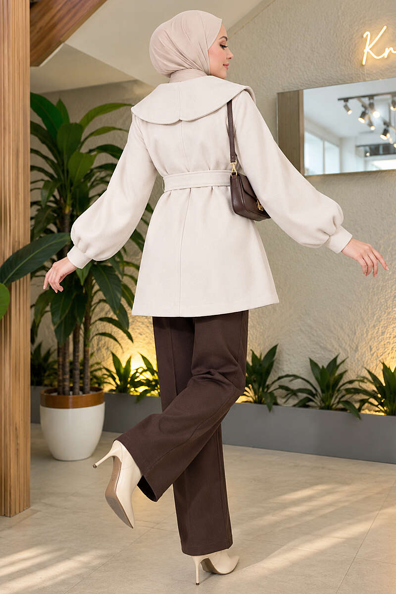 Felt Coat with Peter Pan Collar - Stone