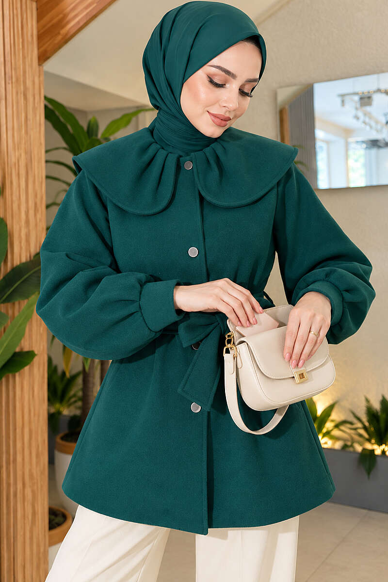 Felt Coat with Peter Pan Collar - Emerald