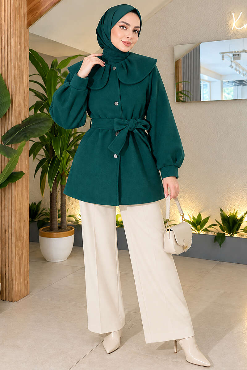 Felt Coat with Peter Pan Collar - Emerald