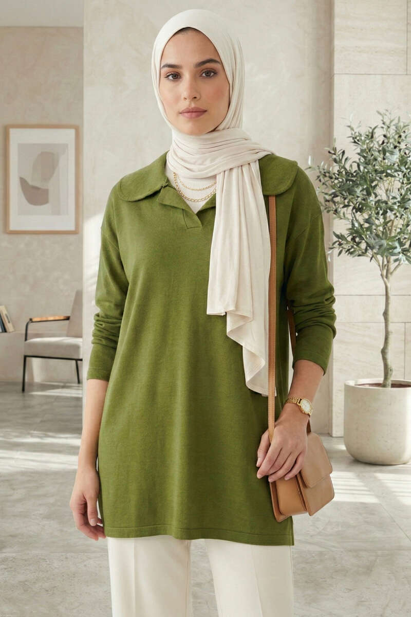 Tunic with Peter Pan Collar Detail - Green