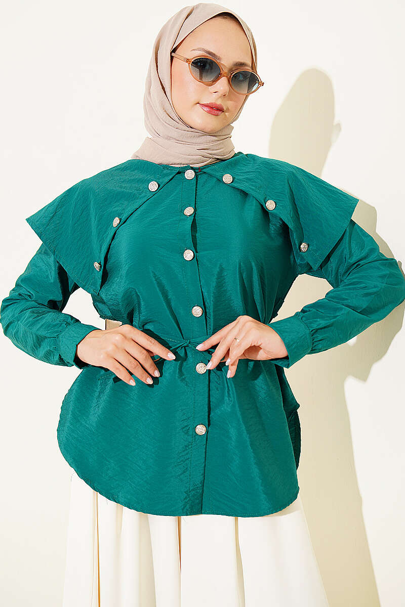 Button Shirt with Peter Pan Collar - Green