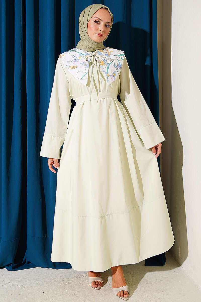 Belted Lined Dress with Peter Pan Collar - Mint