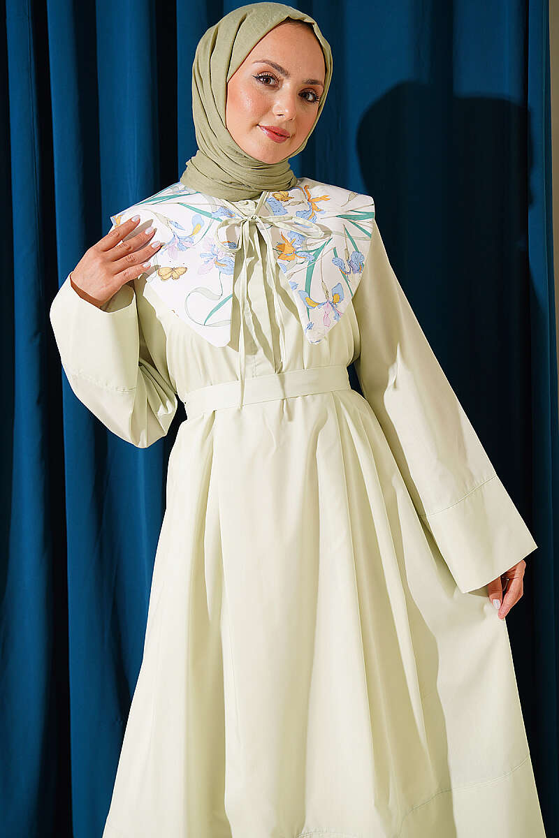 Belted Lined Dress with Peter Pan Collar - Mint