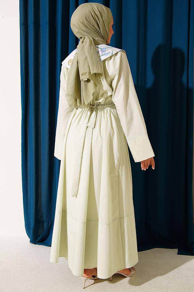 Belted Lined Dress with Peter Pan Collar - Mint