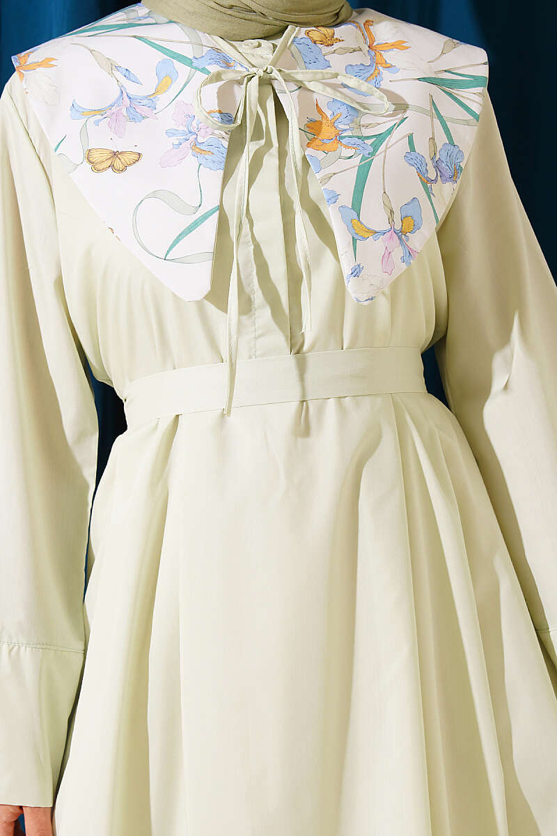 Belted Lined Dress with Peter Pan Collar - Mint