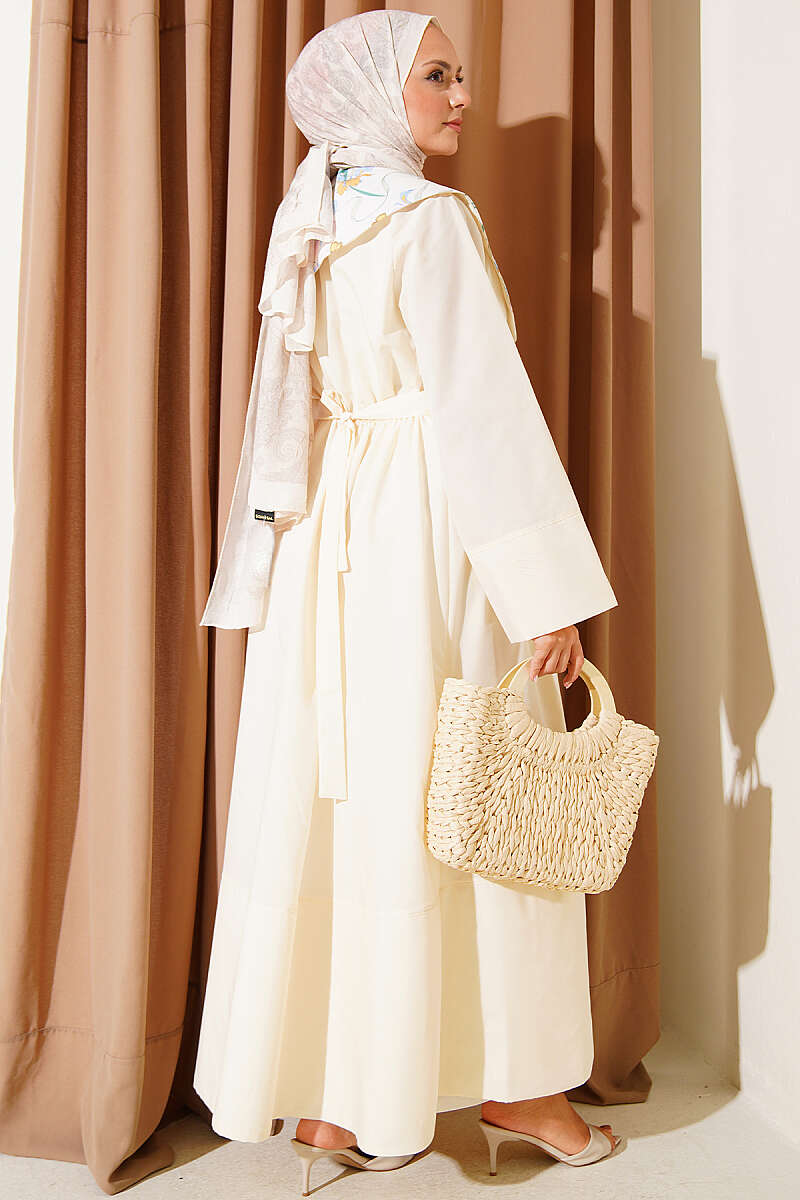 Belted Lined Dress with Peter Pan Collar - Yellow