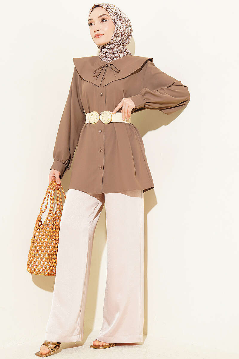 Peter Pan Collar Shirt with Ties - Mink