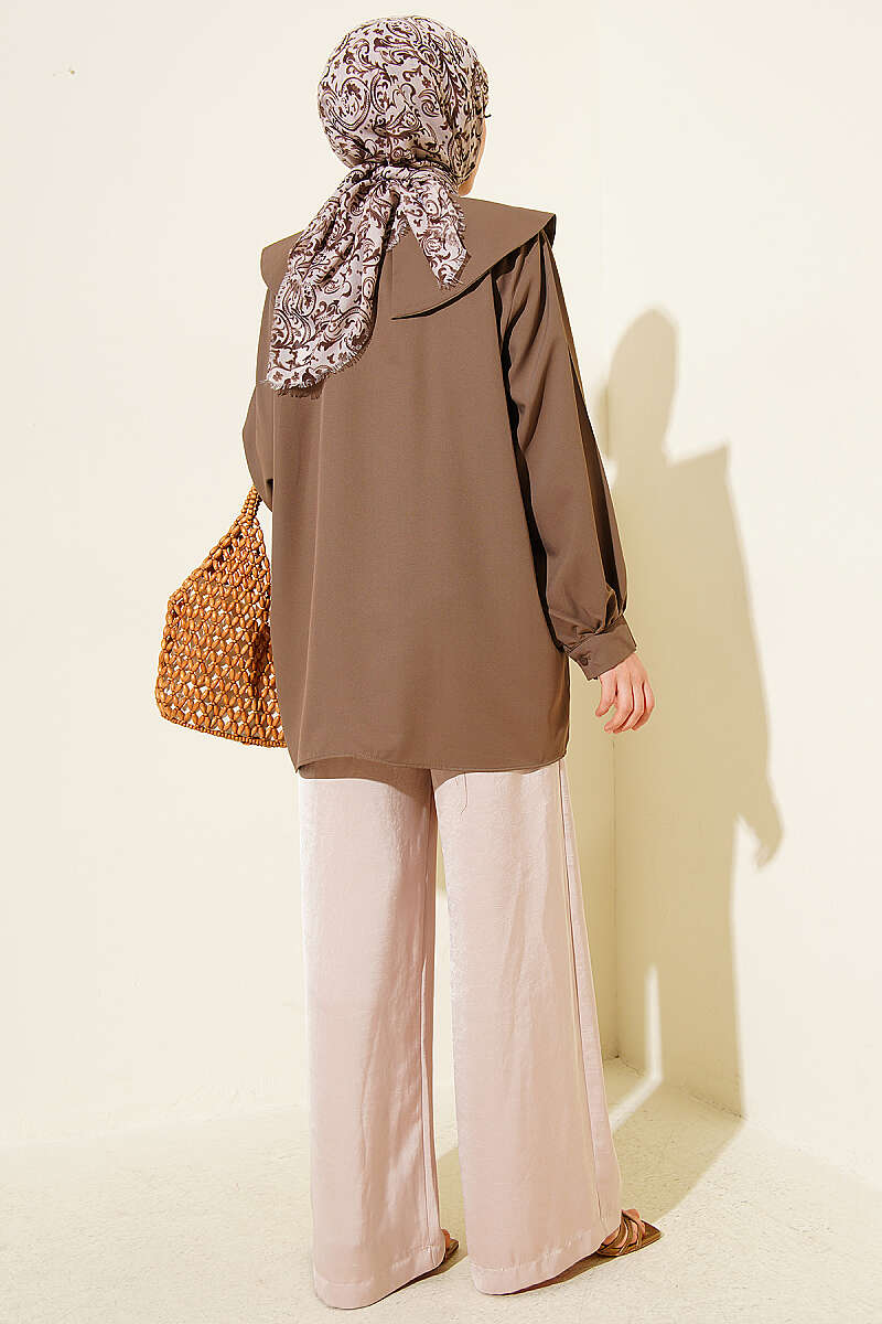 Peter Pan Collar Shirt with Ties - Mink