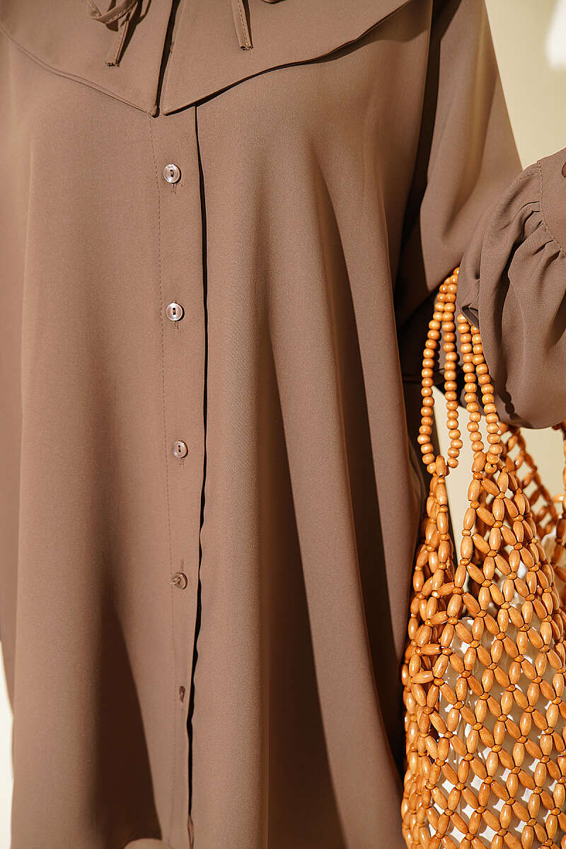 Peter Pan Collar Shirt with Ties - Mink