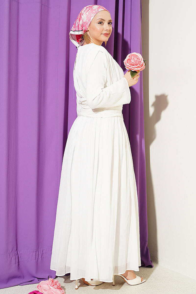 Dress with Gathered Waist - Ecru