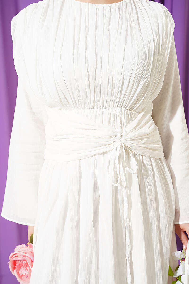 Dress with Gathered Waist - Ecru