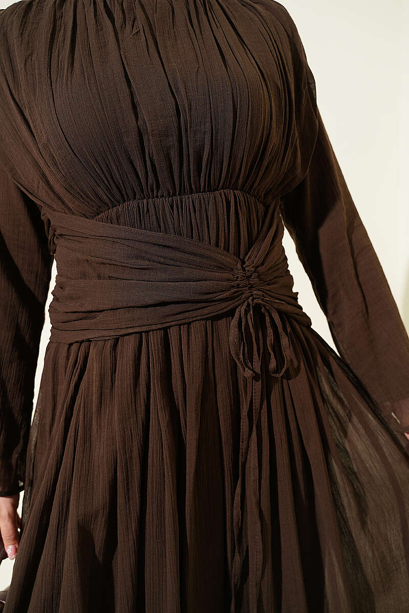 Dress with Gathered Waist - Brown