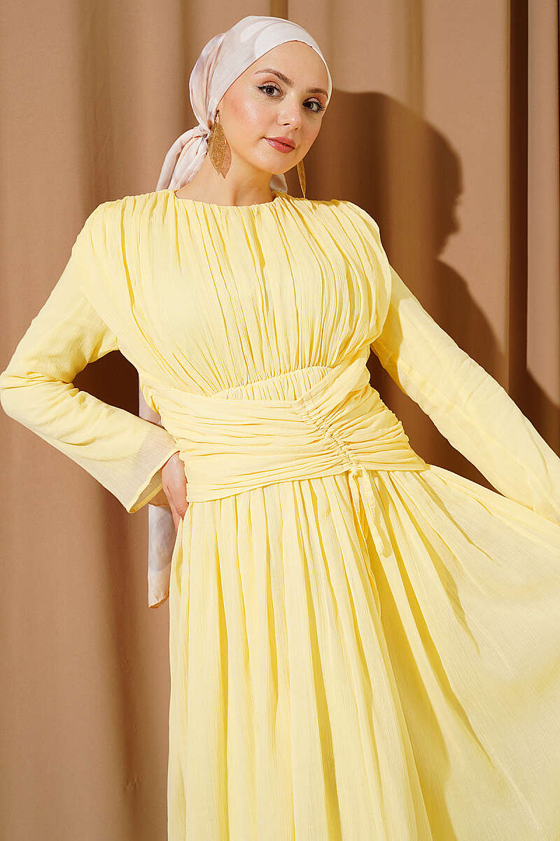 Dress with Gathered Waist - Yellow