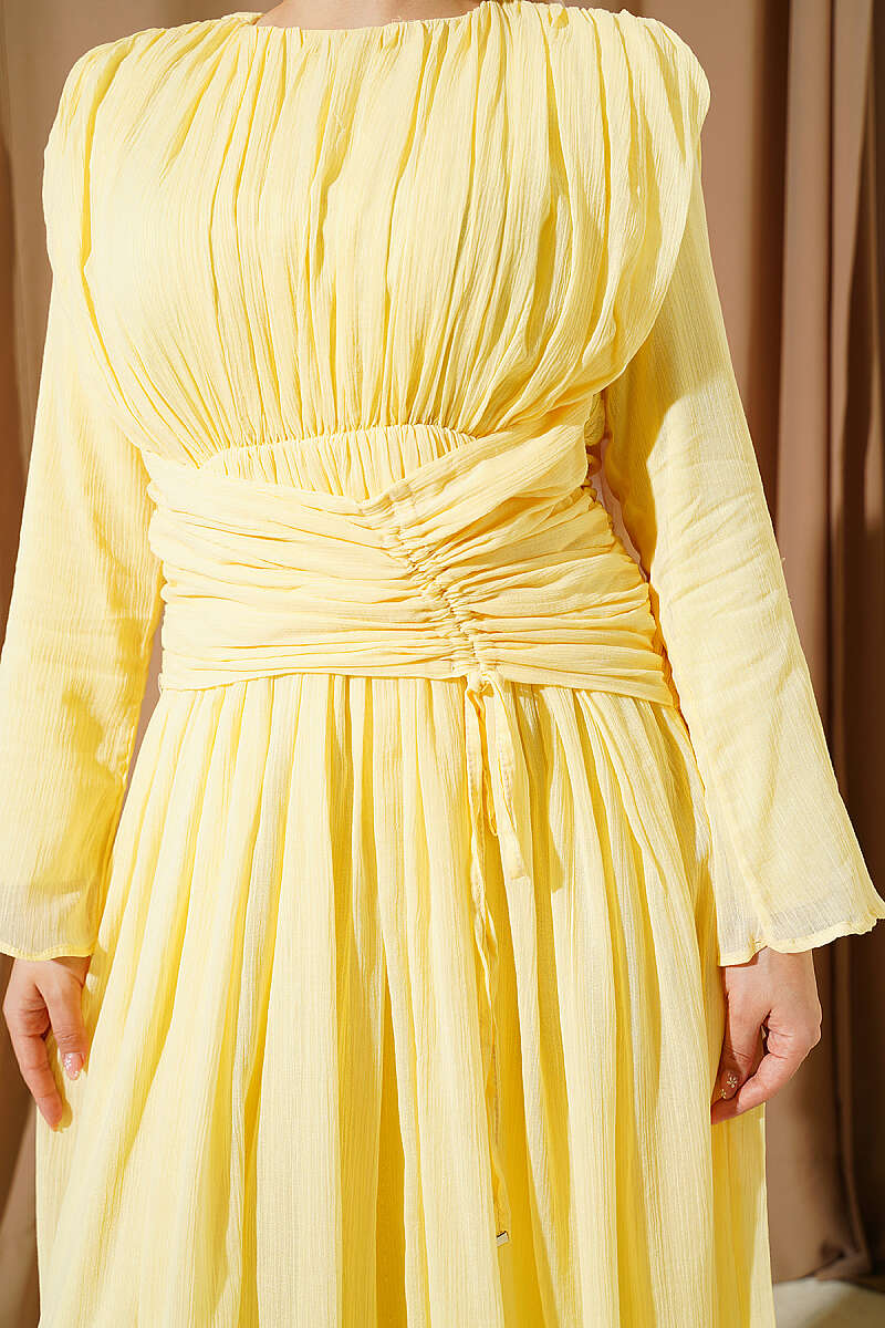 Dress with Gathered Waist - Yellow