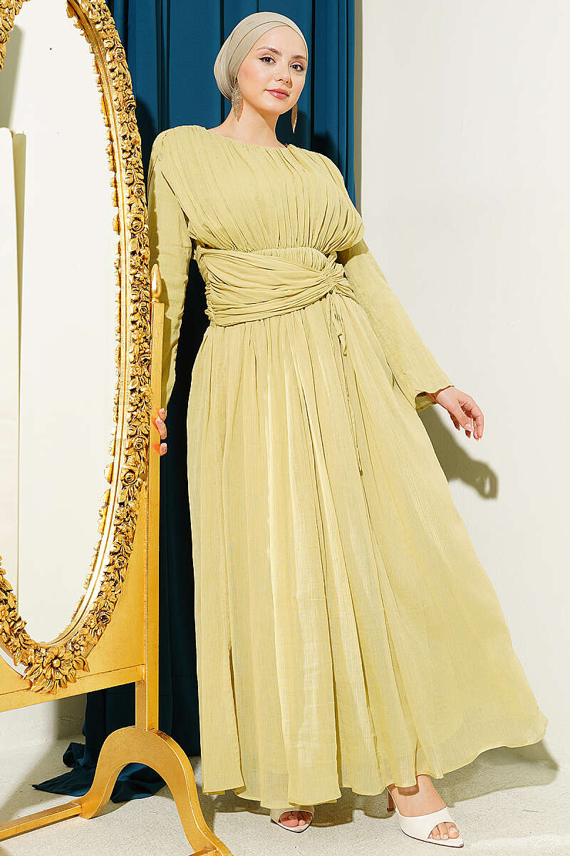 Dress with Gathered Waist - Olive