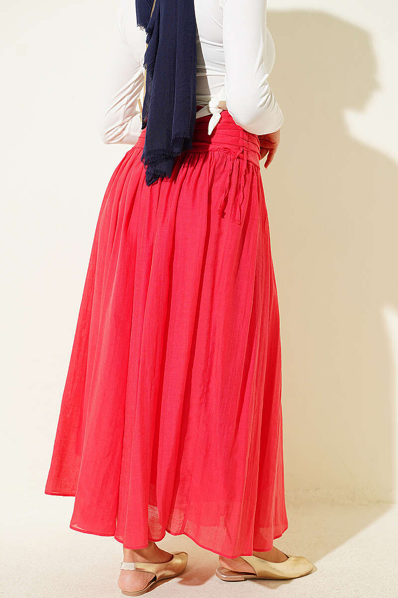Skirt with Gathered Waist - Crimson