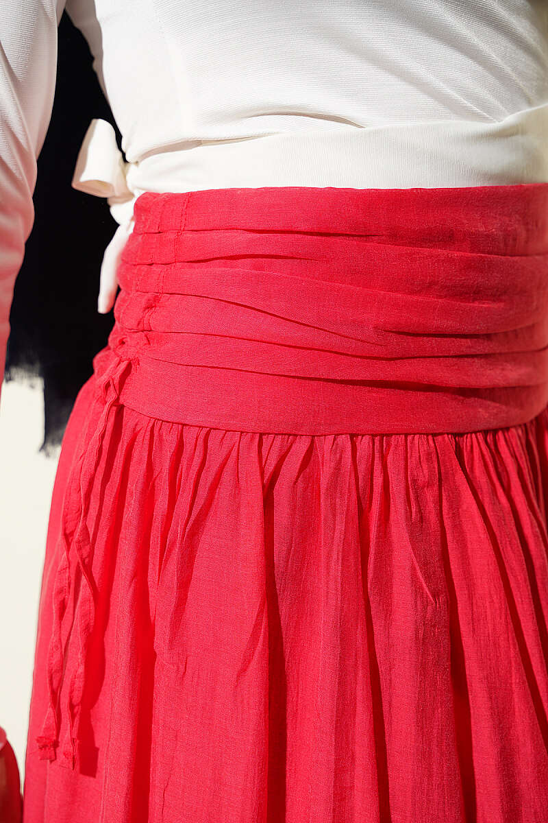 Skirt with Gathered Waist - Crimson