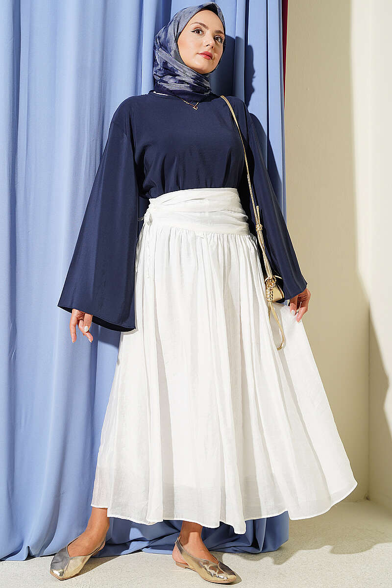 Skirt with Gathered Waist - White